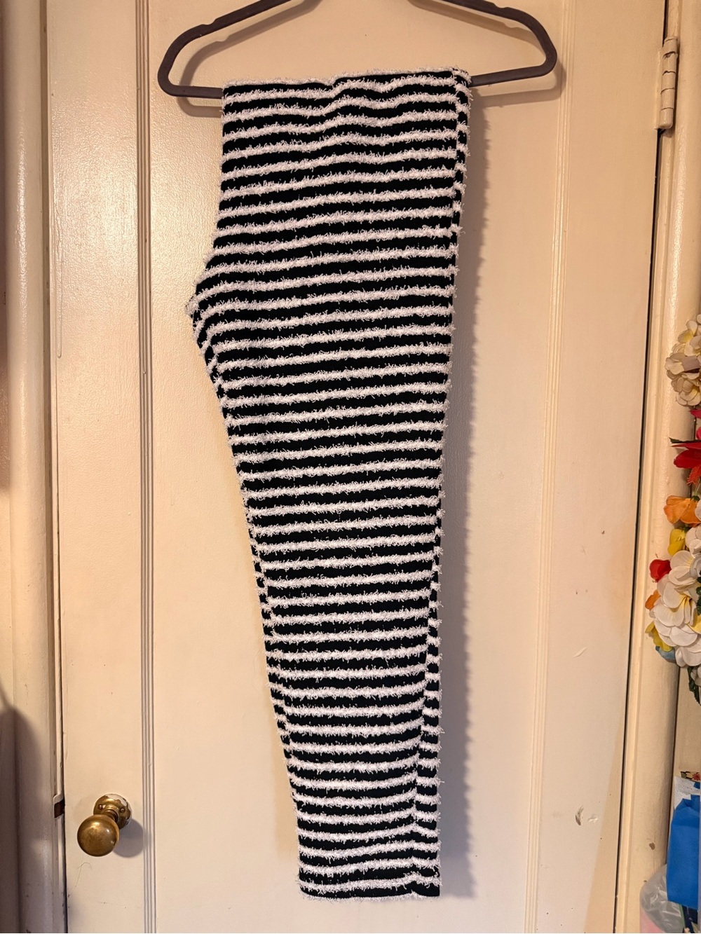 SHEIN Black and White Striped Fuzzy Leggings